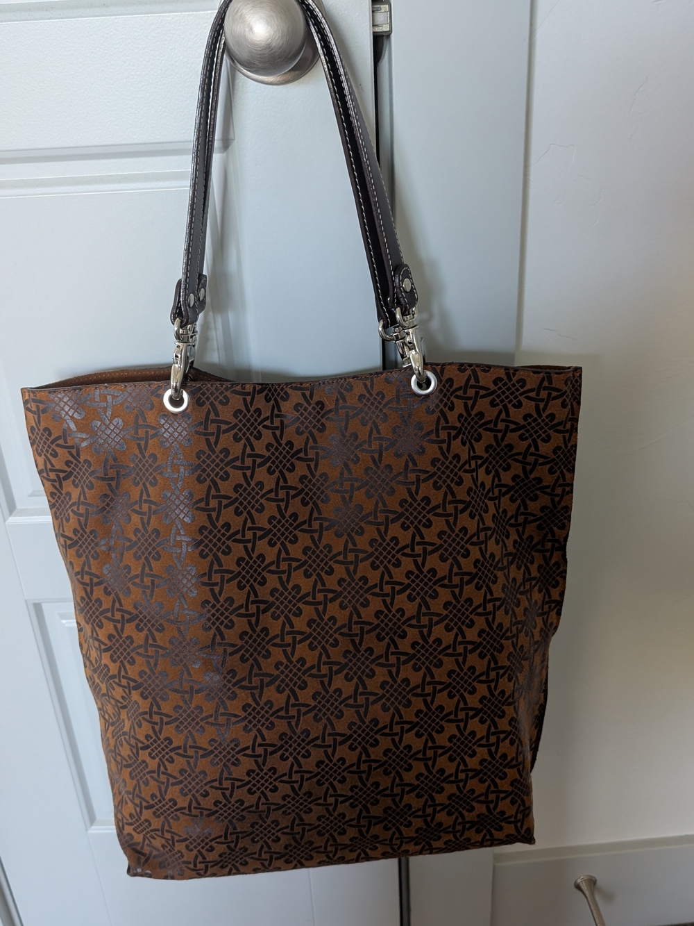 Brown Patterned Tote with Dark Brown Handles